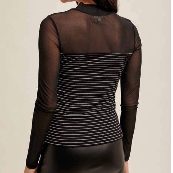 NWT Hem & Thread Mesh & Striped Mock Neck Top - Picture 2 of 2